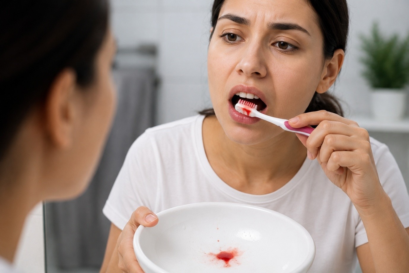 Patient experiencing bleeding gums while brushing and receiving professional bleeding gums treatment in Bachupally at Boppana Dental Care.