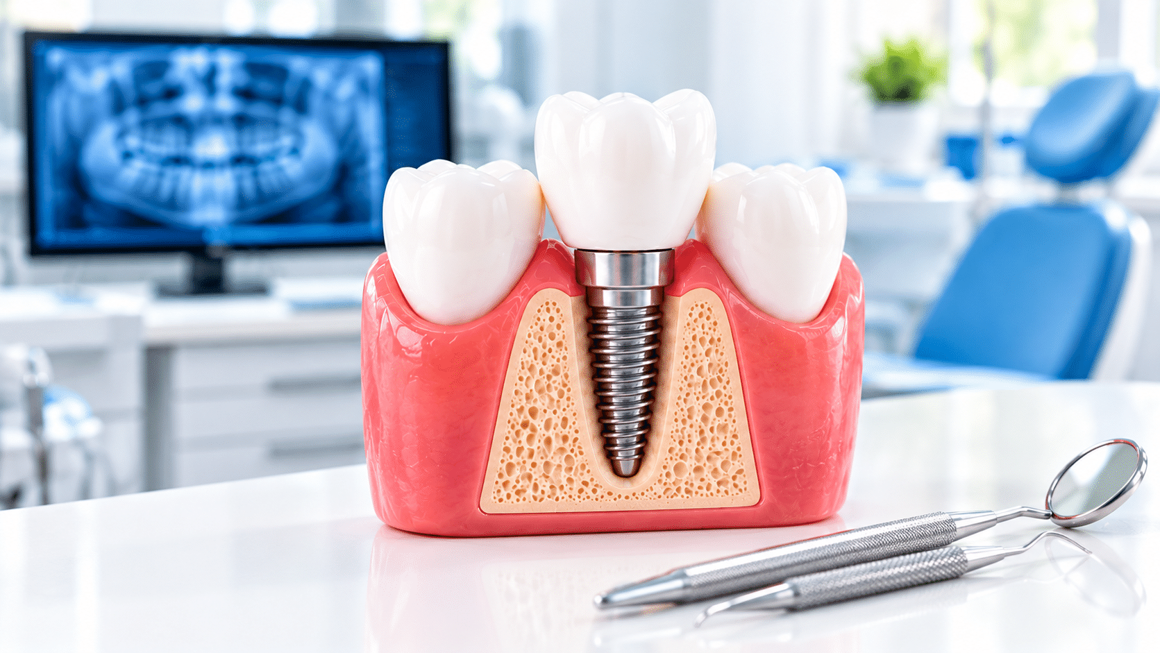 Dentist discussing dental implant treatment options with a patient